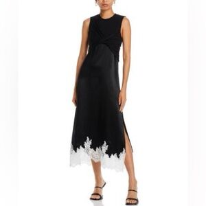 Chic Black Dress with White Lace Hem